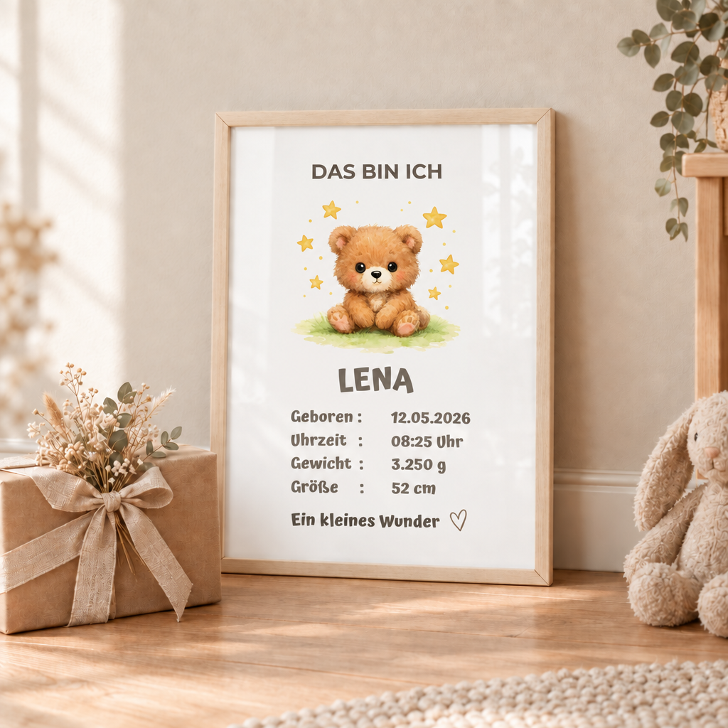 Personalisiertes Baby Poster – Das bin ich | Geburtsdaten