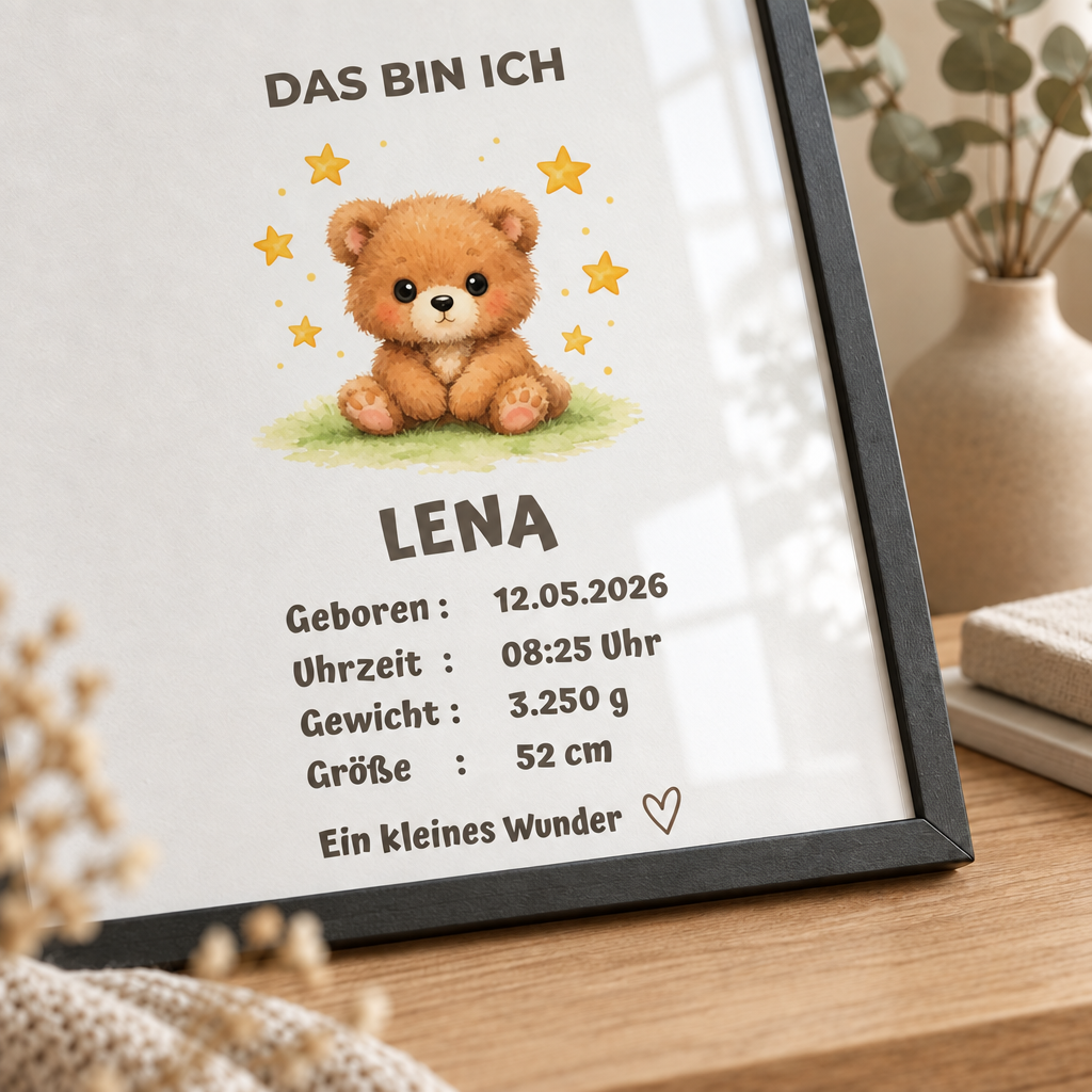 Personalisiertes Baby Poster – Das bin ich | Geburtsdaten