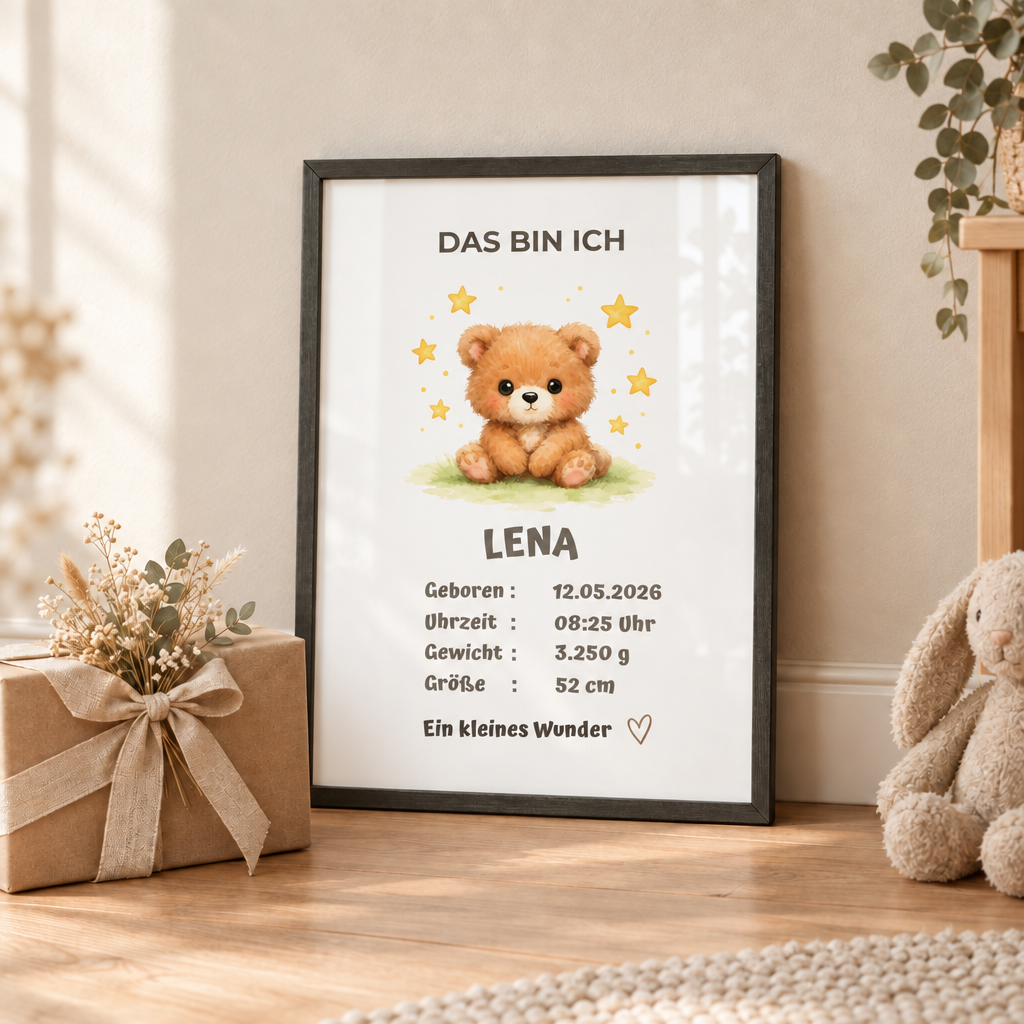 Personalisiertes Baby Poster – Das bin ich | Geburtsdaten