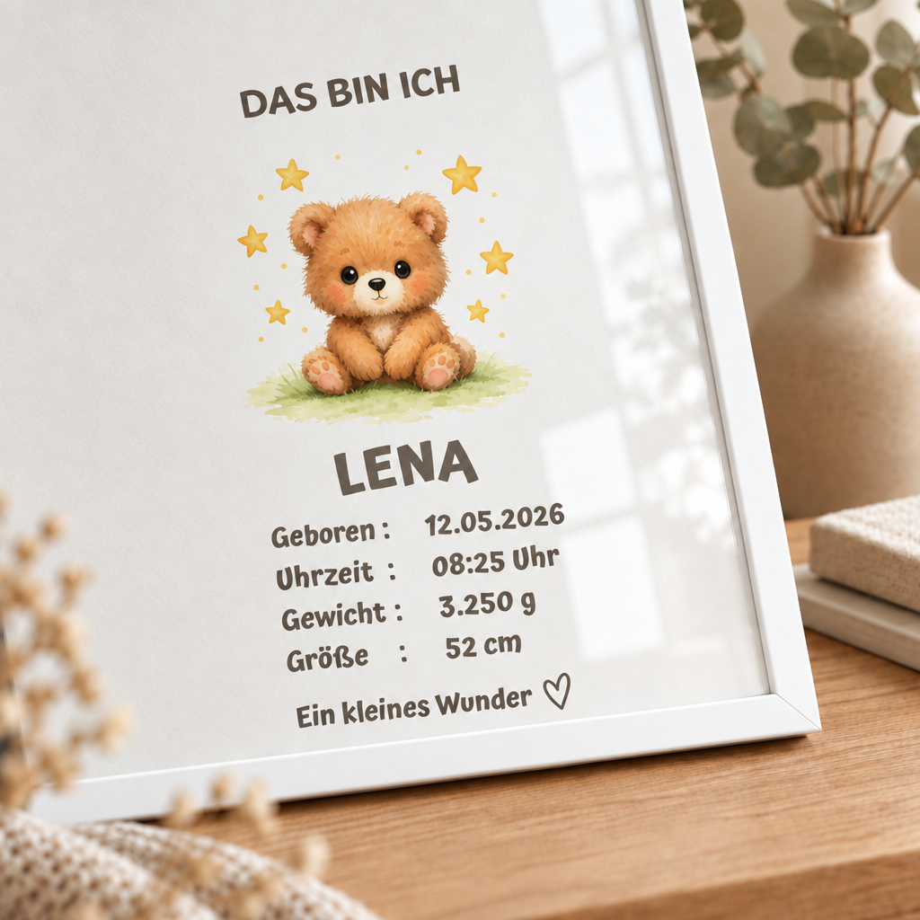 Personalisiertes Baby Poster – Das bin ich | Geburtsdaten