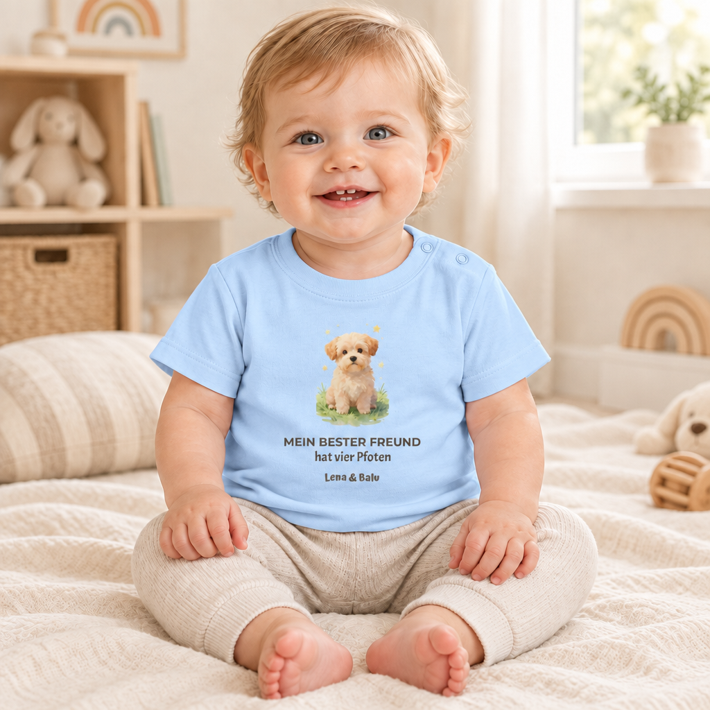 Personalisierter Baby T-Shirt mit Name – „Mein bester Freund“ | Baby & Hund | Cozee