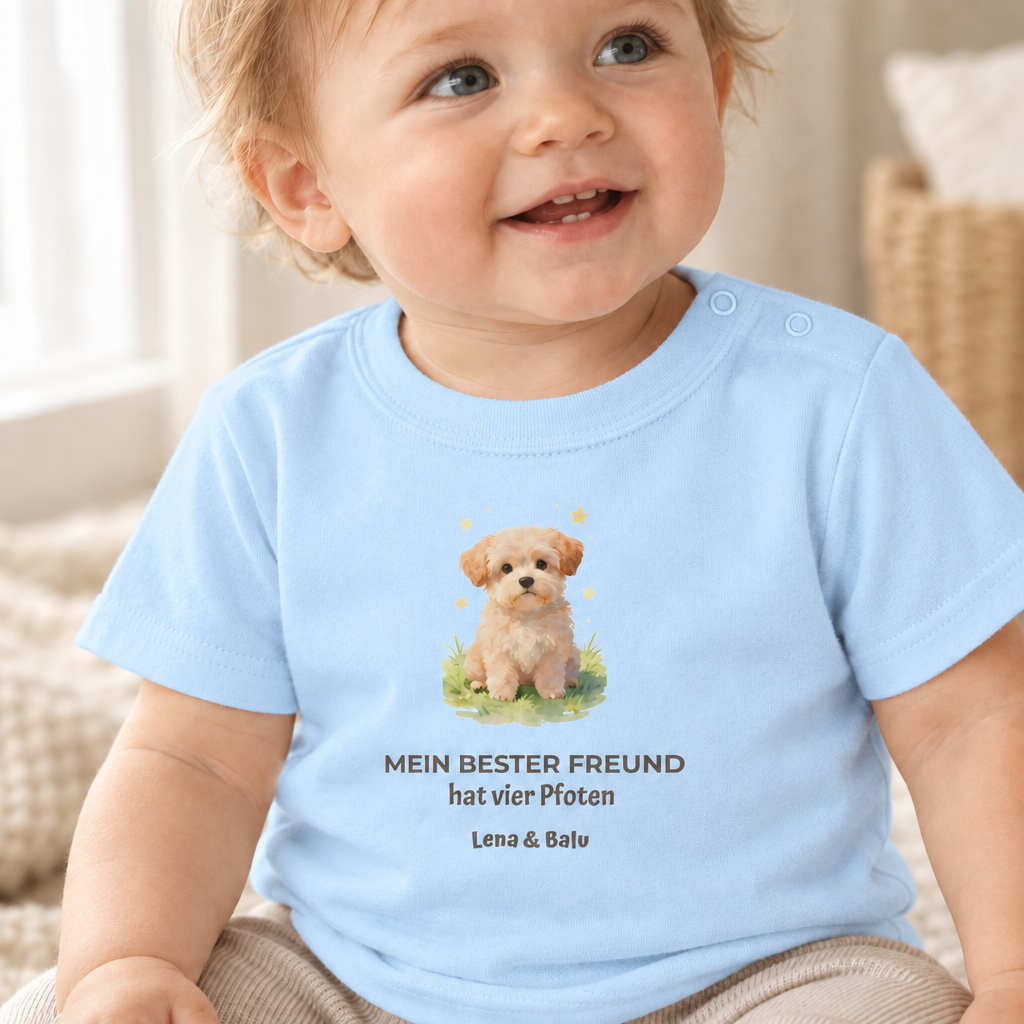 Personalisierter Baby T-Shirt mit Name – „Mein bester Freund“ | Baby & Hund | Cozee