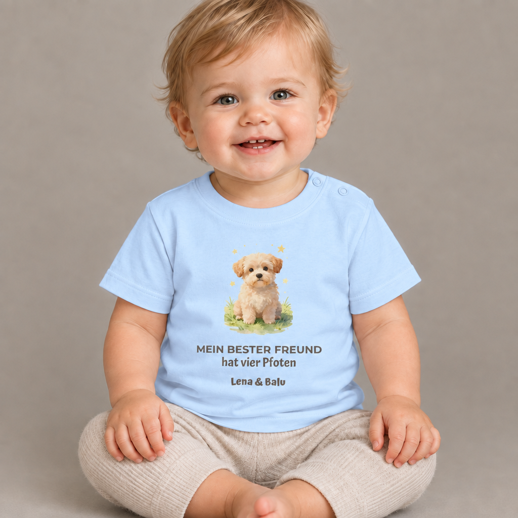 Personalisierter Baby T-Shirt mit Name – „Mein bester Freund“ | Baby & Hund | Cozee