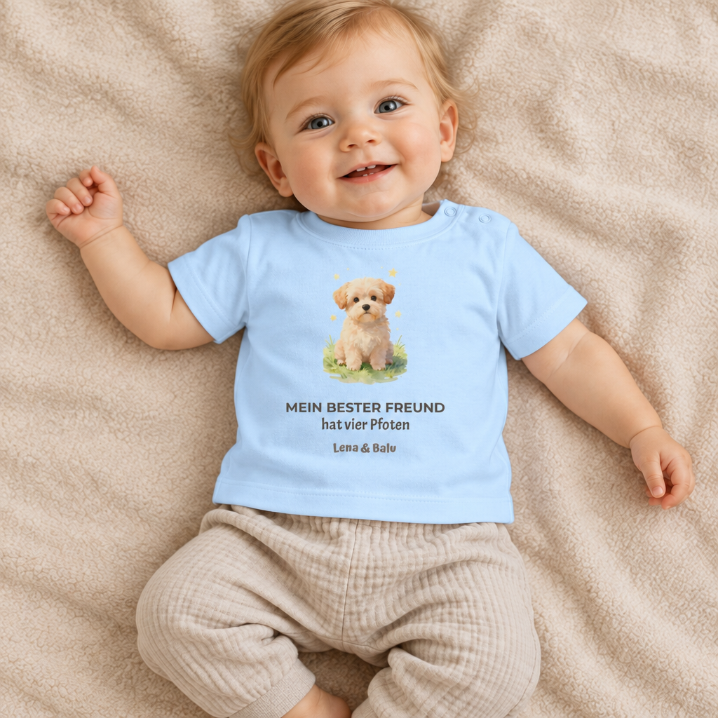 Personalisierter Baby T-Shirt mit Name – „Mein bester Freund“ | Baby & Hund | Cozee