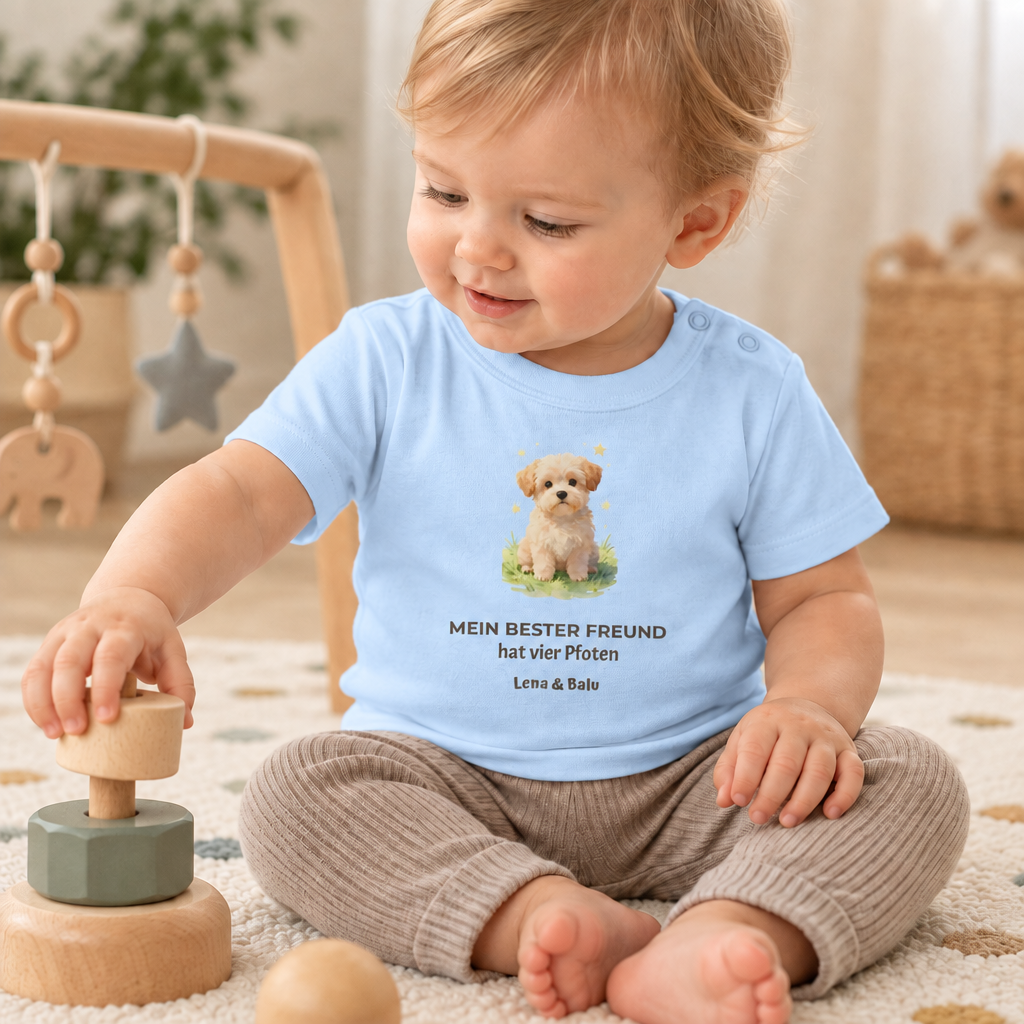Personalisierter Baby T-Shirt mit Name – „Mein bester Freund“ | Baby & Hund | Cozee