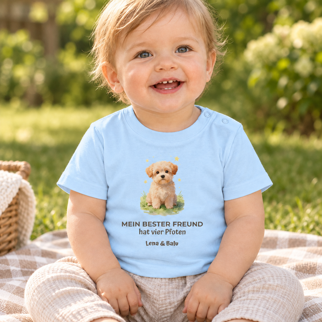 Personalisierter Baby T-Shirt mit Name – „Mein bester Freund“ | Baby & Hund | Cozee