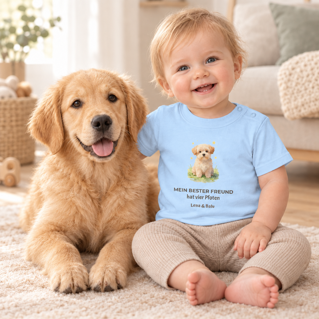 Personalisierter Baby T-Shirt mit Name – „Mein bester Freund“ | Baby & Hund | Cozee