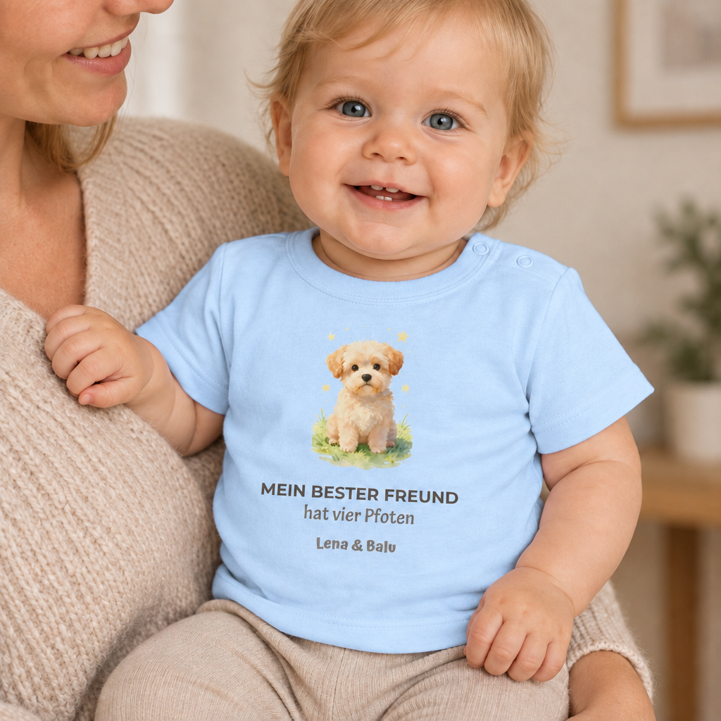 Personalisierter Baby T-Shirt mit Name – „Mein bester Freund“ | Baby & Hund | Cozee