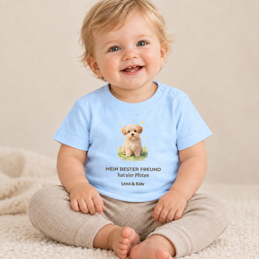 Personalisierter Baby T-Shirt mit Name – „Mein bester Freund“ | Baby & Hund | Cozee