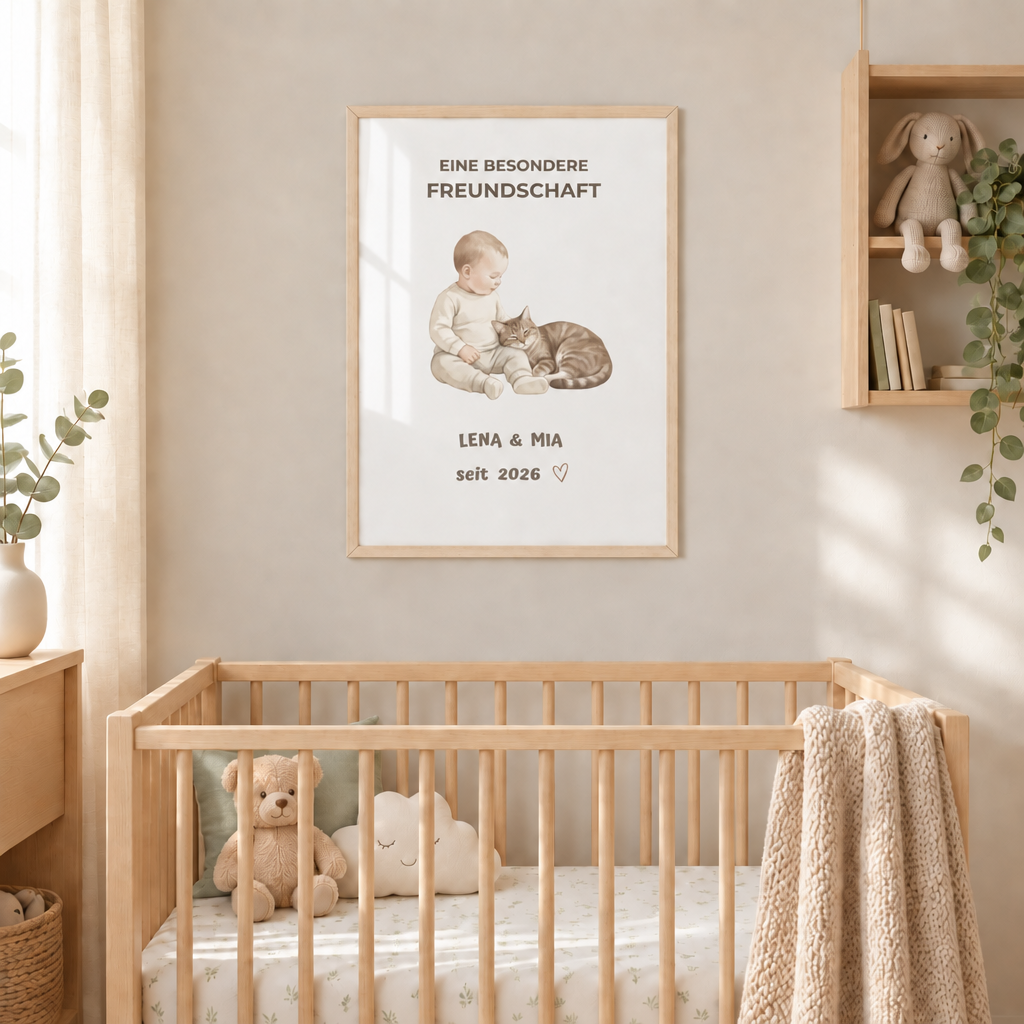 Personalisierter Baby Poster mit Katze – Eine besondere Freundschaft