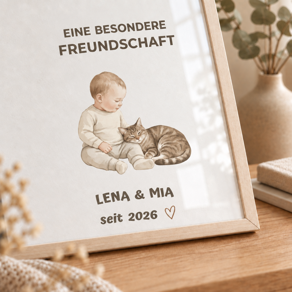 Personalisierter Baby Poster mit Katze – Eine besondere Freundschaft