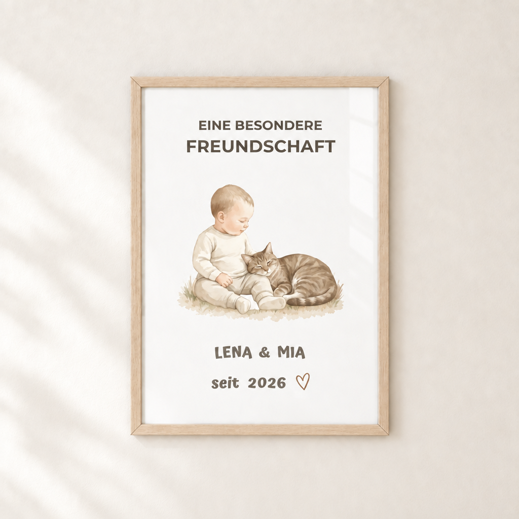 Personalisierter Baby Poster mit Katze – Eine besondere Freundschaft