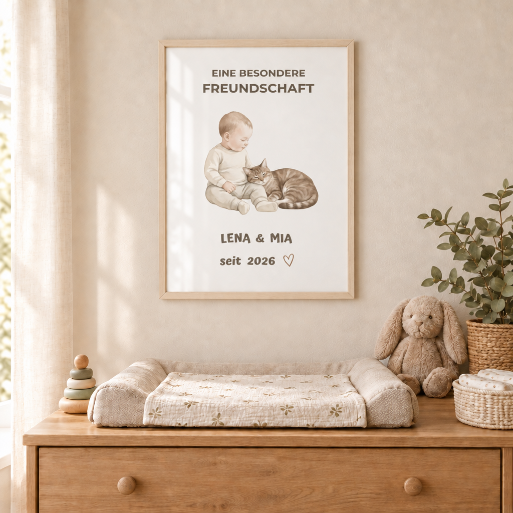 Personalisierter Baby Poster mit Katze – Eine besondere Freundschaft