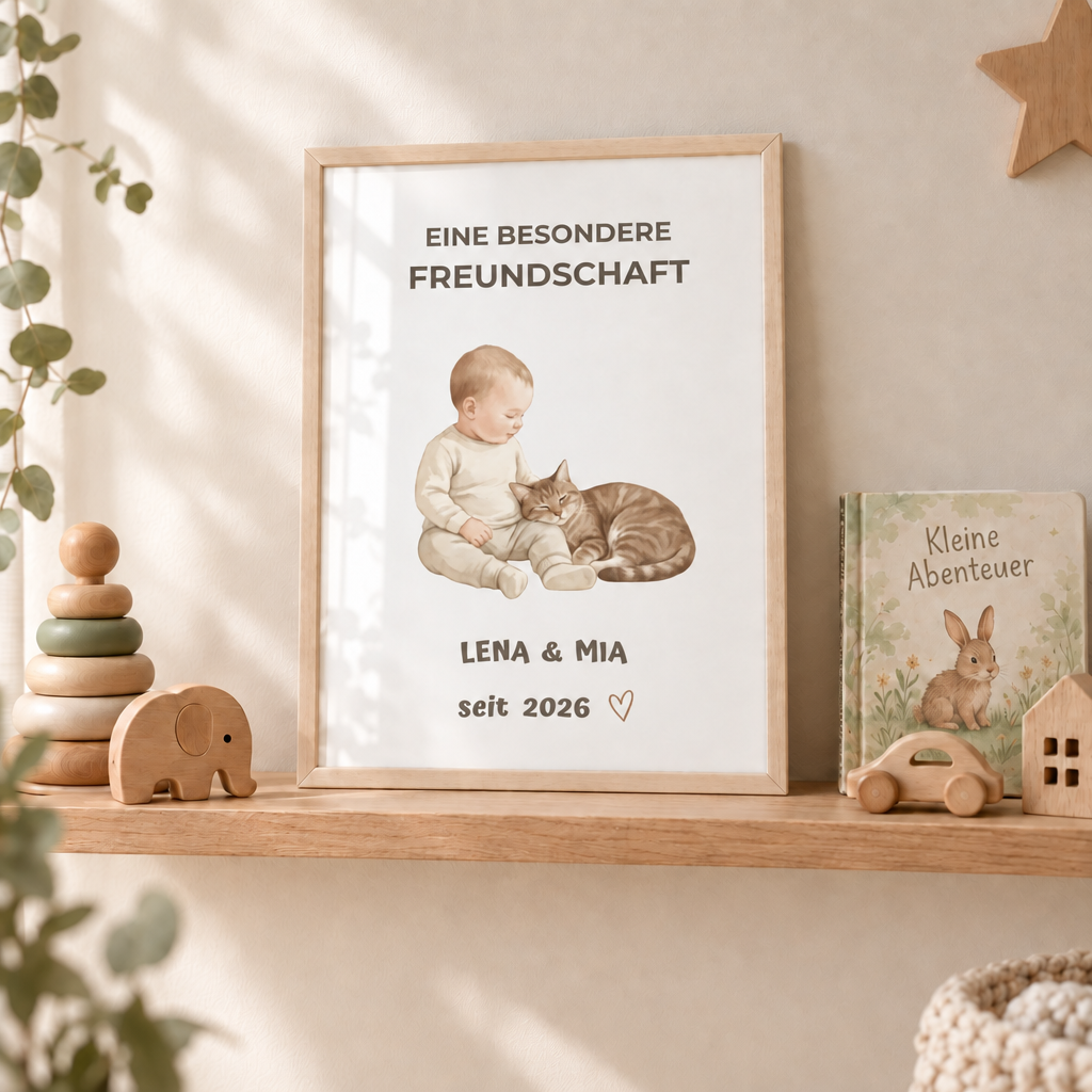 Personalisierter Baby Poster mit Katze – Eine besondere Freundschaft