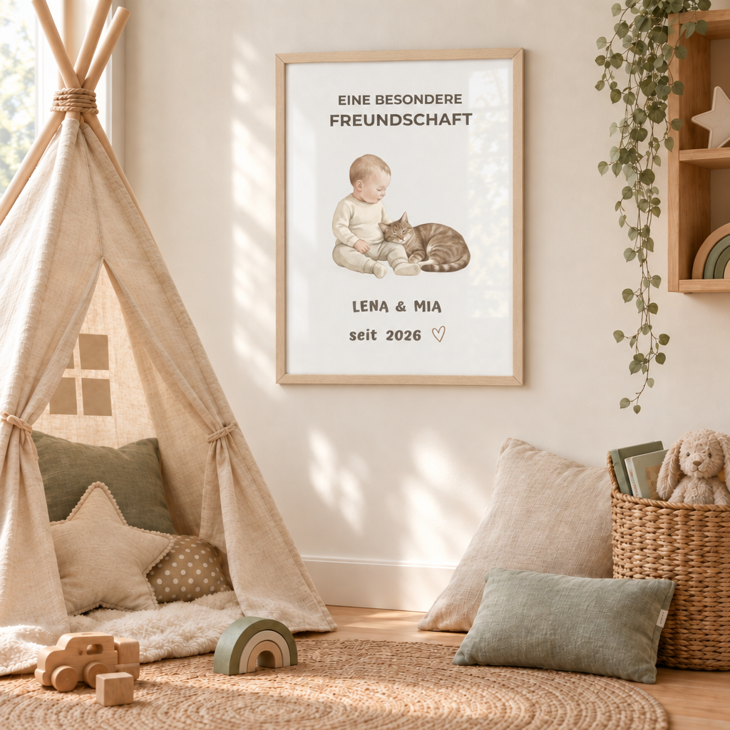 Personalisierter Baby Poster mit Katze – Eine besondere Freundschaft