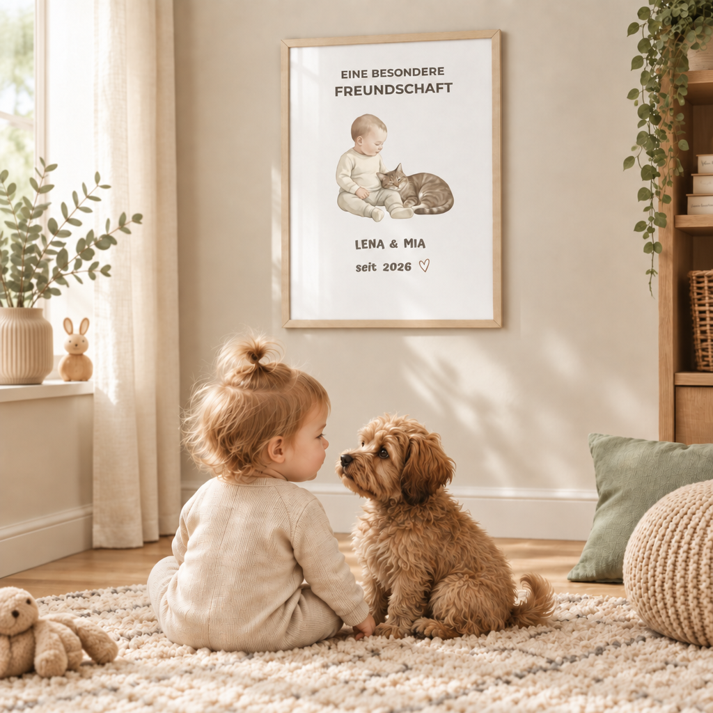 Personalisierter Baby Poster mit Katze – Eine besondere Freundschaft