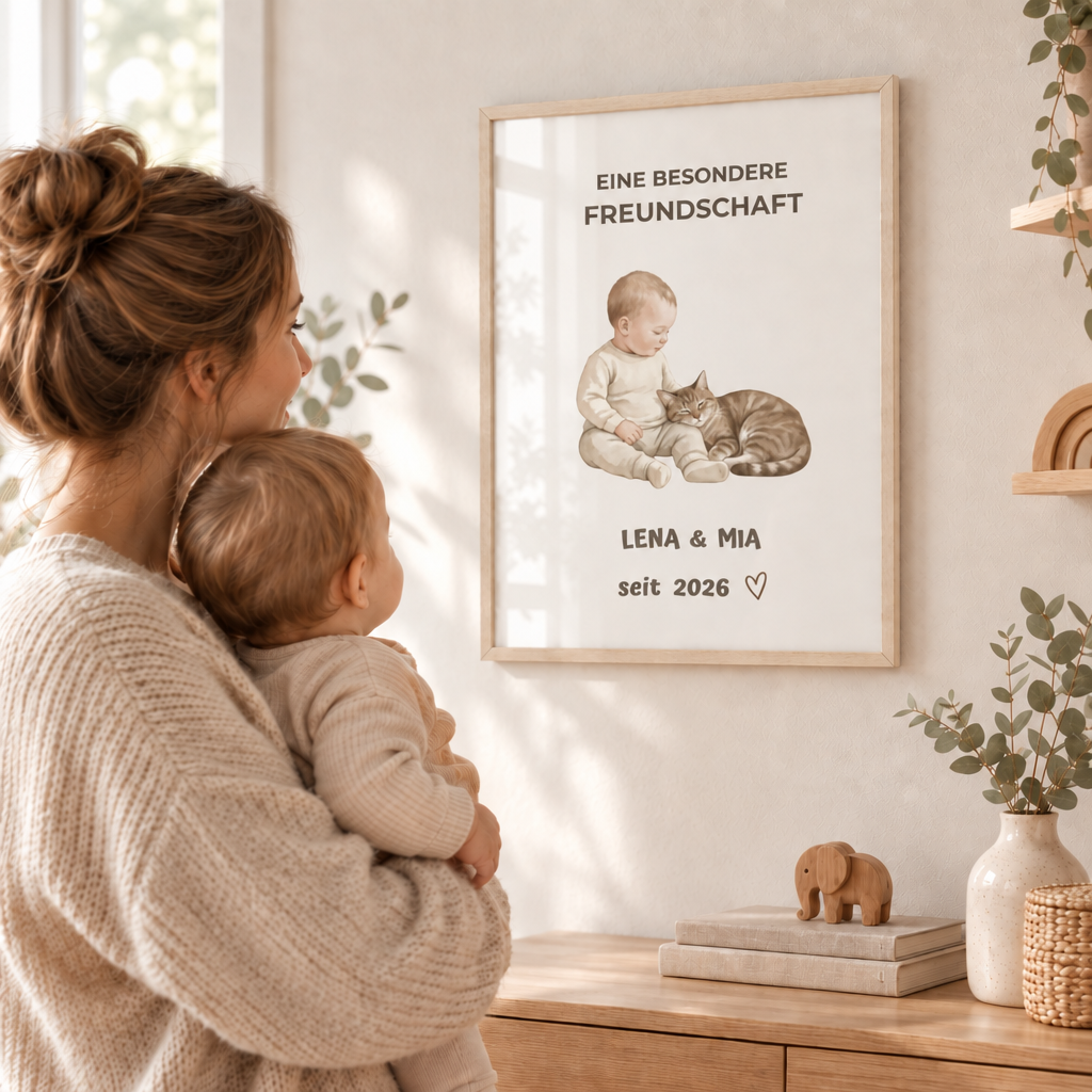 Personalisierter Baby Poster mit Katze – Eine besondere Freundschaft