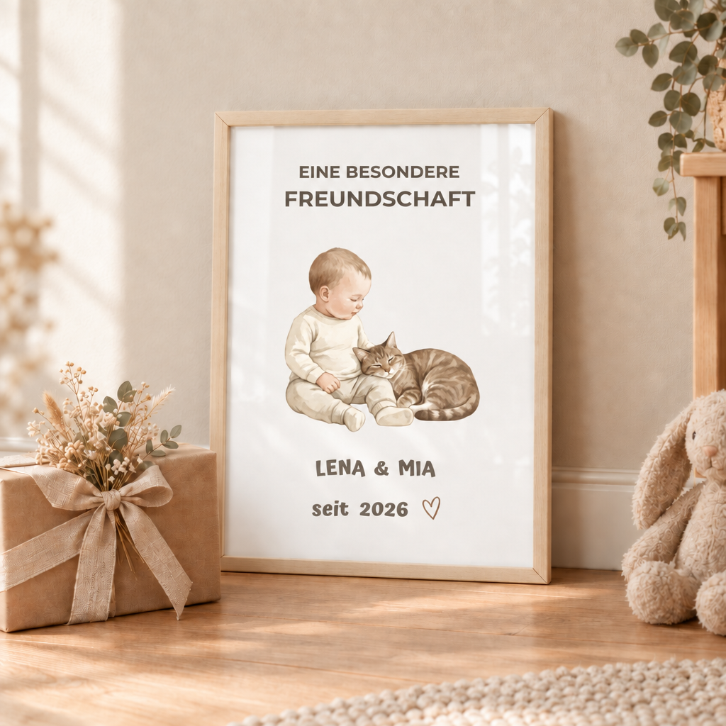 Personalisierter Baby Poster mit Katze – Eine besondere Freundschaft