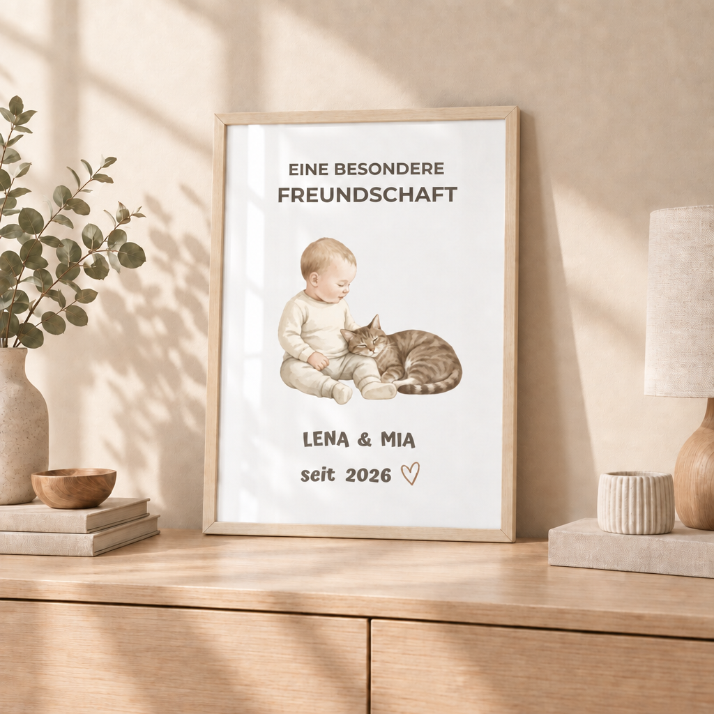 Personalisierter Baby Poster mit Katze – Eine besondere Freundschaft