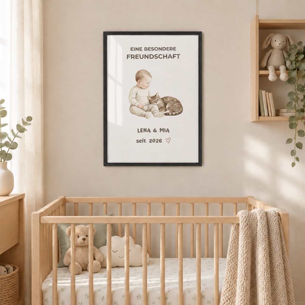 Personalisierter Baby Poster mit Katze – Eine besondere Freundschaft