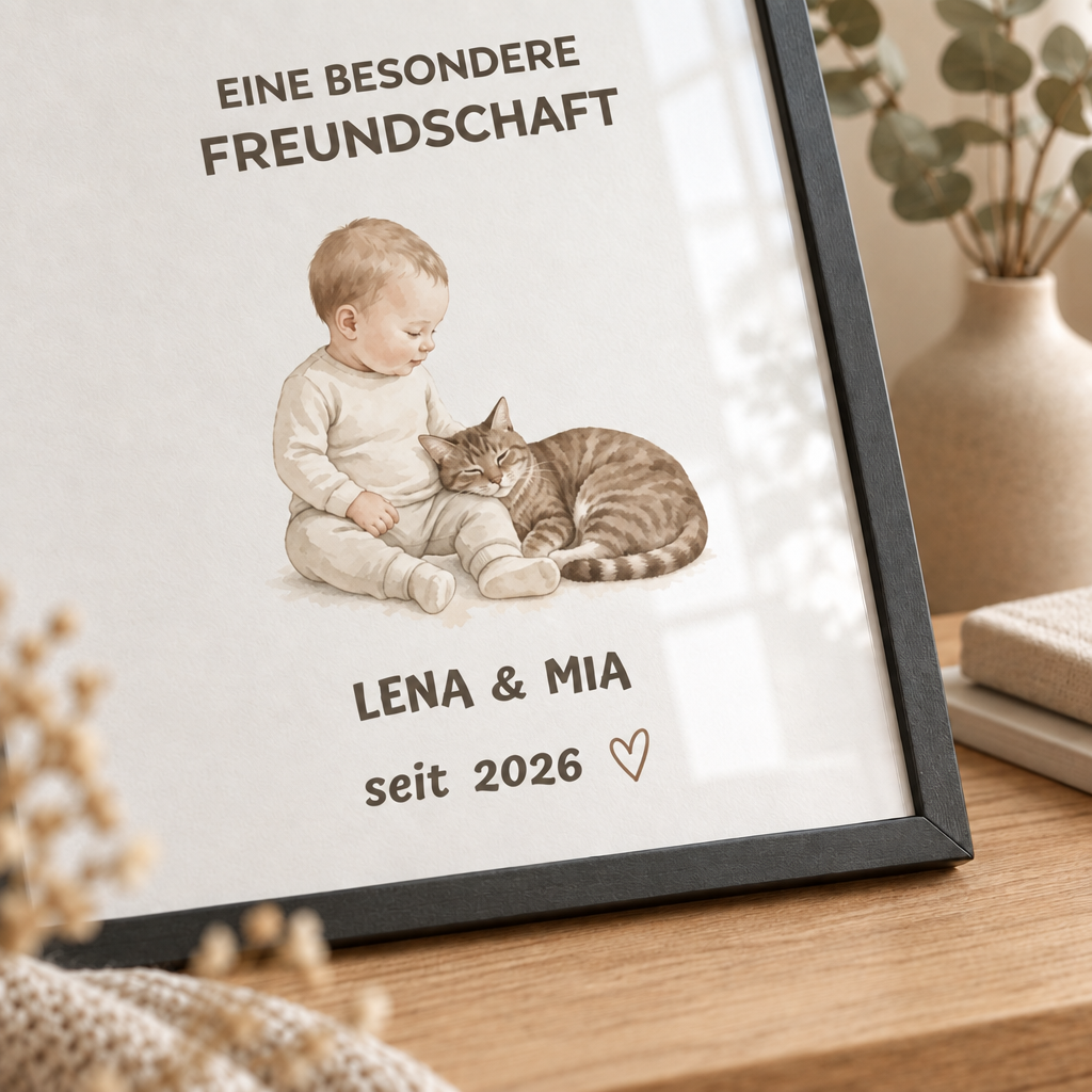 Personalisierter Baby Poster mit Katze – Eine besondere Freundschaft