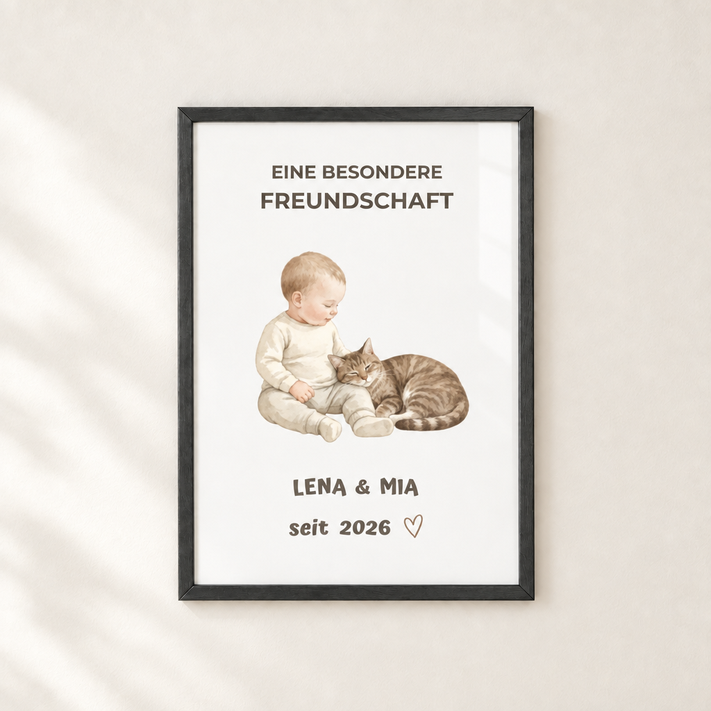 Personalisierter Baby Poster mit Katze – Eine besondere Freundschaft