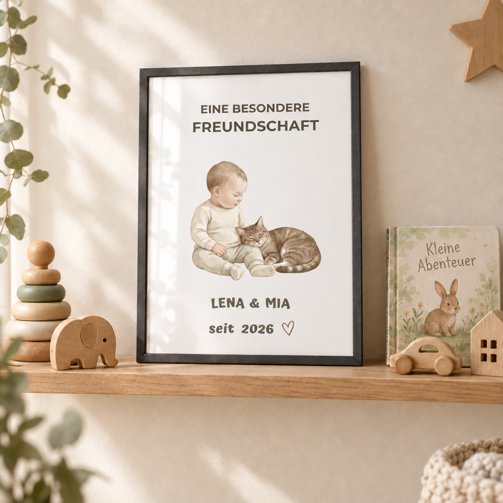 Personalisierter Baby Poster mit Katze – Eine besondere Freundschaft