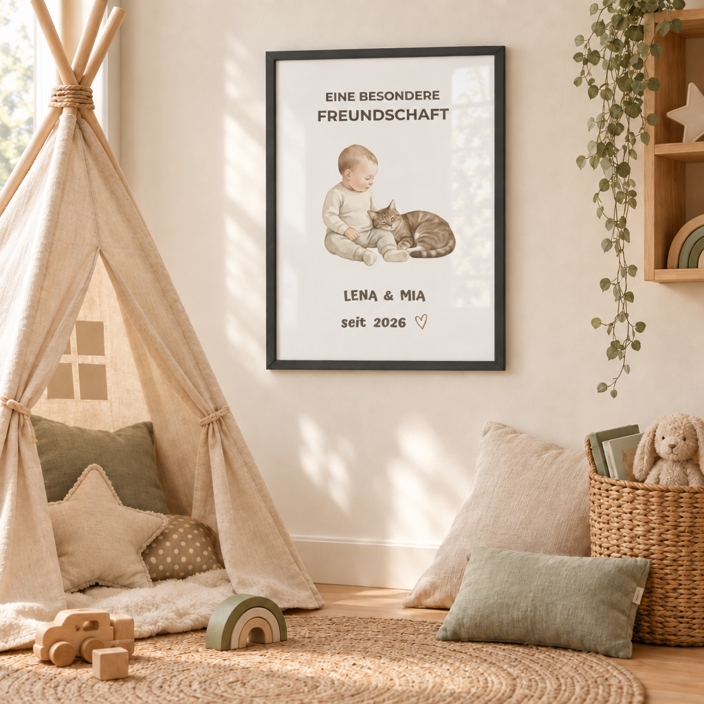Personalisierter Baby Poster mit Katze – Eine besondere Freundschaft