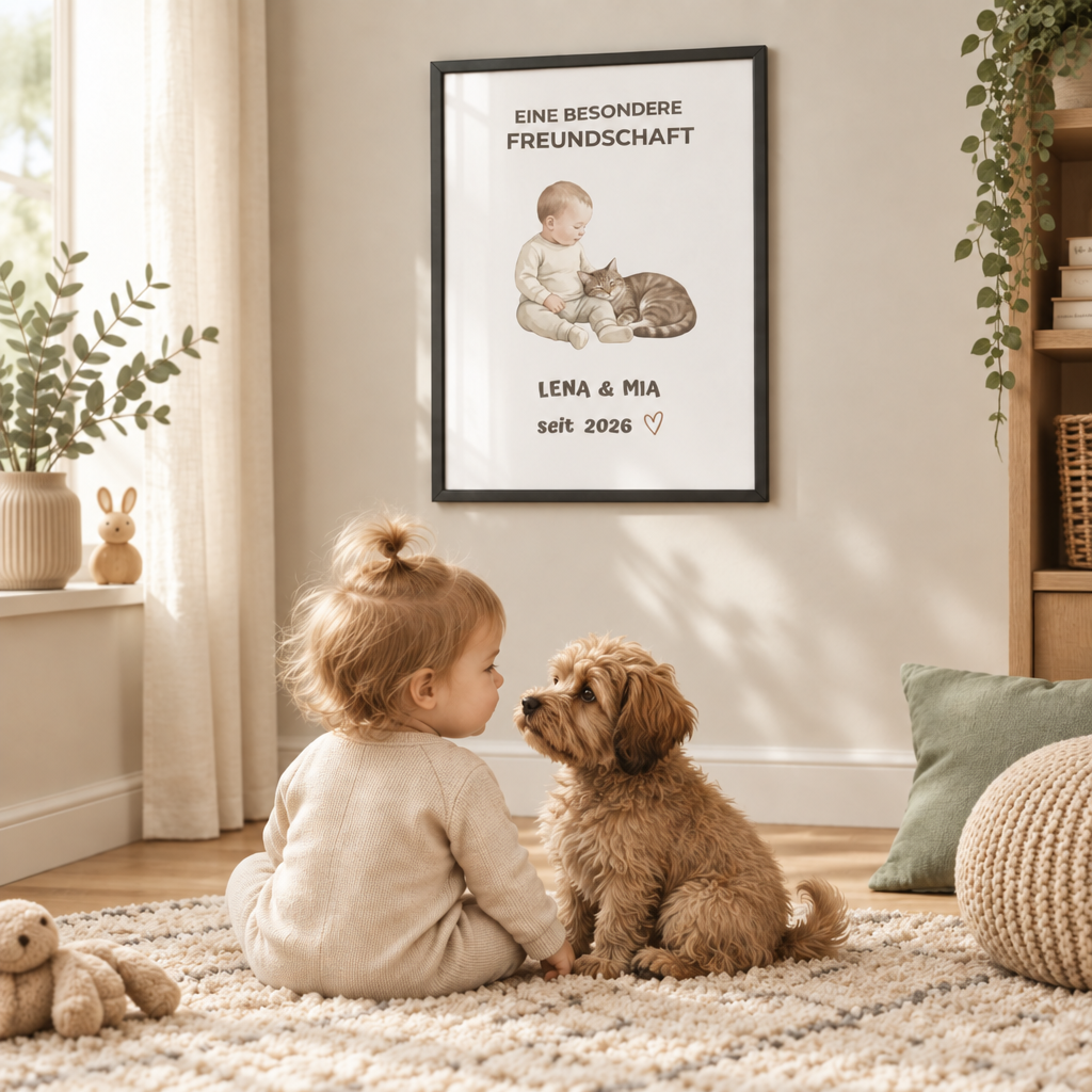 Personalisierter Baby Poster mit Katze – Eine besondere Freundschaft
