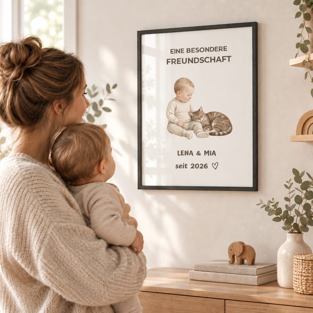 Personalisierter Baby Poster mit Katze – Eine besondere Freundschaft