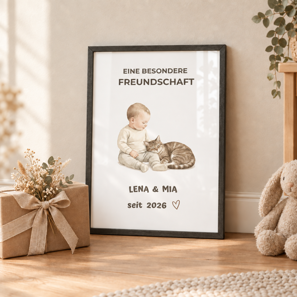 Personalisierter Baby Poster mit Katze – Eine besondere Freundschaft