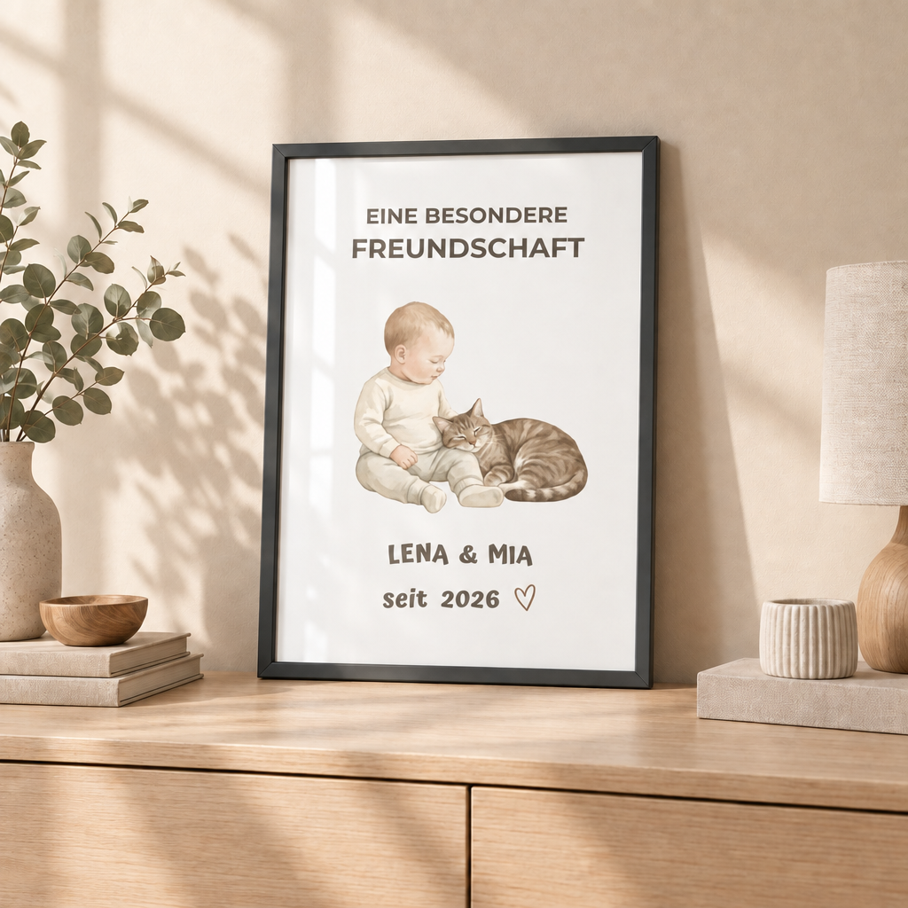 Personalisierter Baby Poster mit Katze – Eine besondere Freundschaft