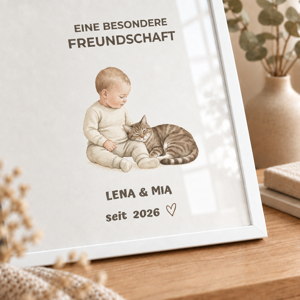 Personalisierter Baby Poster mit Katze – Eine besondere Freundschaft