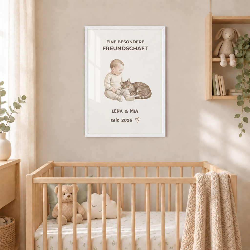 Personalisierter Baby Poster mit Katze – Eine besondere Freundschaft