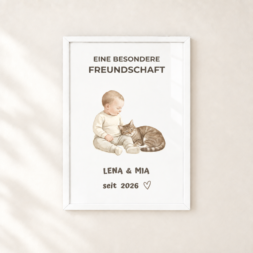 Personalisierter Baby Poster mit Katze – Eine besondere Freundschaft