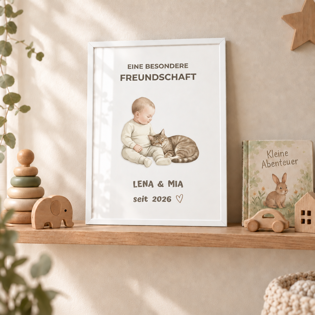 Personalisierter Baby Poster mit Katze – Eine besondere Freundschaft