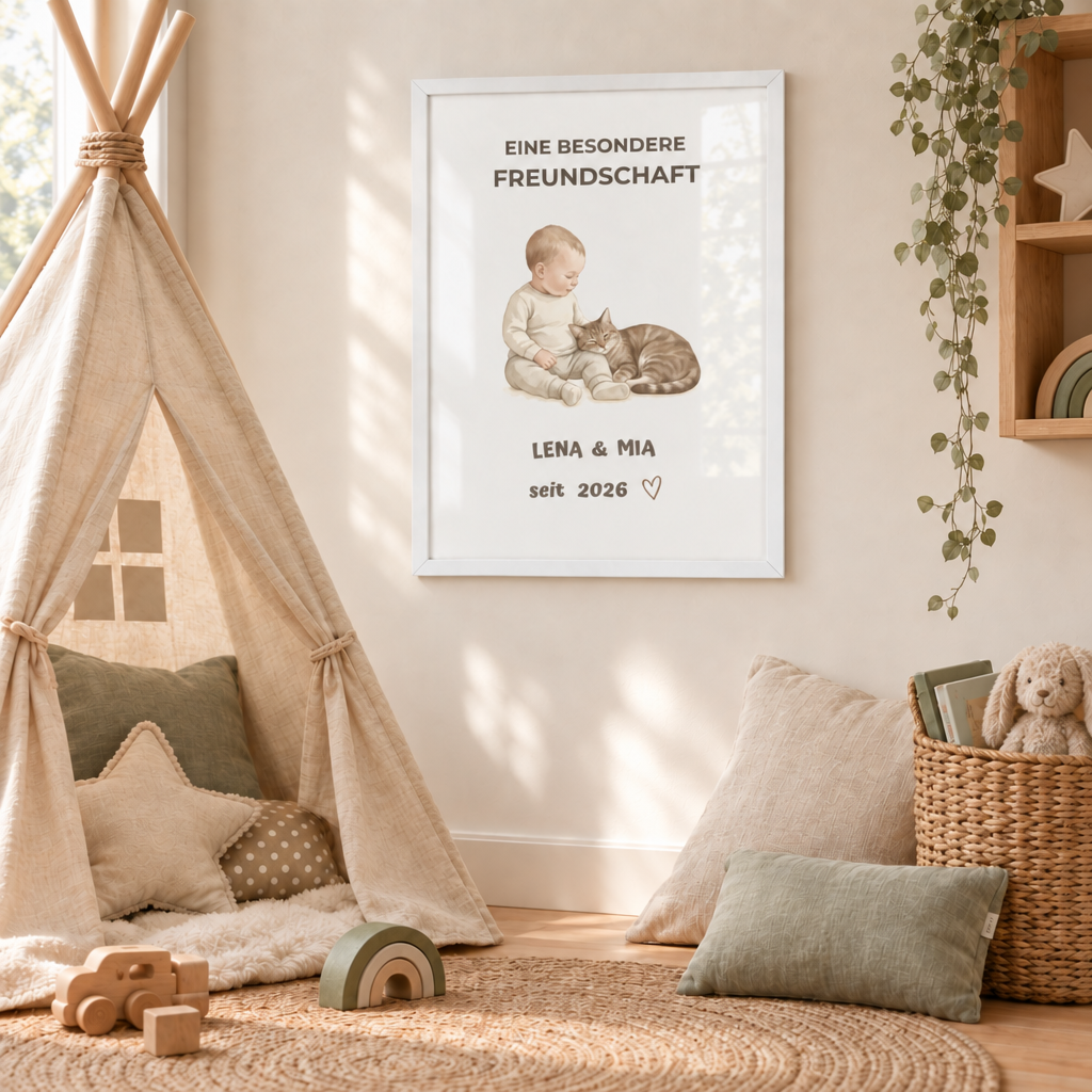 Personalisierter Baby Poster mit Katze – Eine besondere Freundschaft