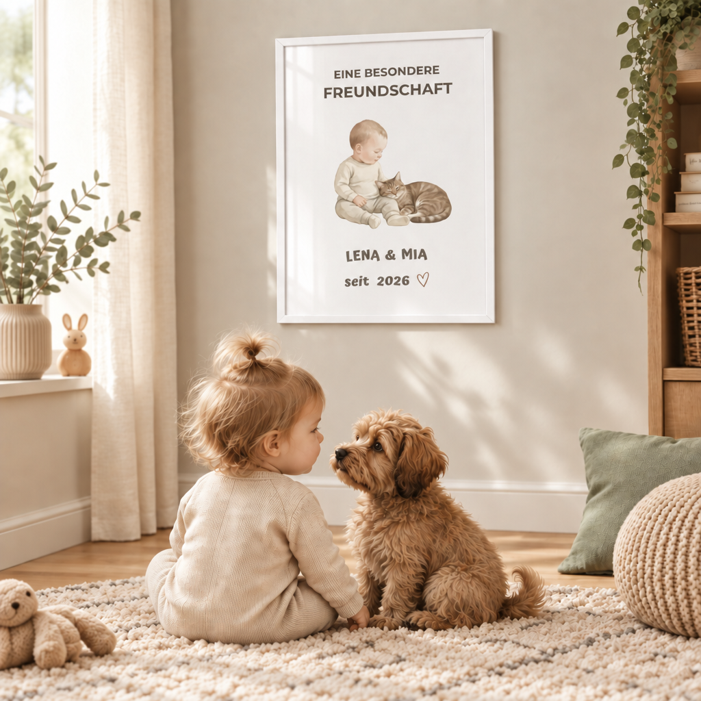 Personalisierter Baby Poster mit Katze – Eine besondere Freundschaft