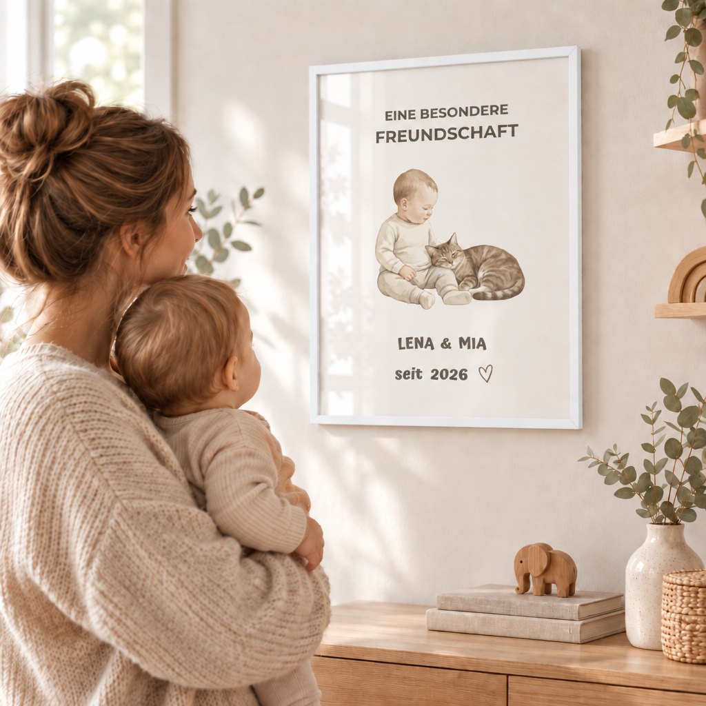 Personalisierter Baby Poster mit Katze – Eine besondere Freundschaft