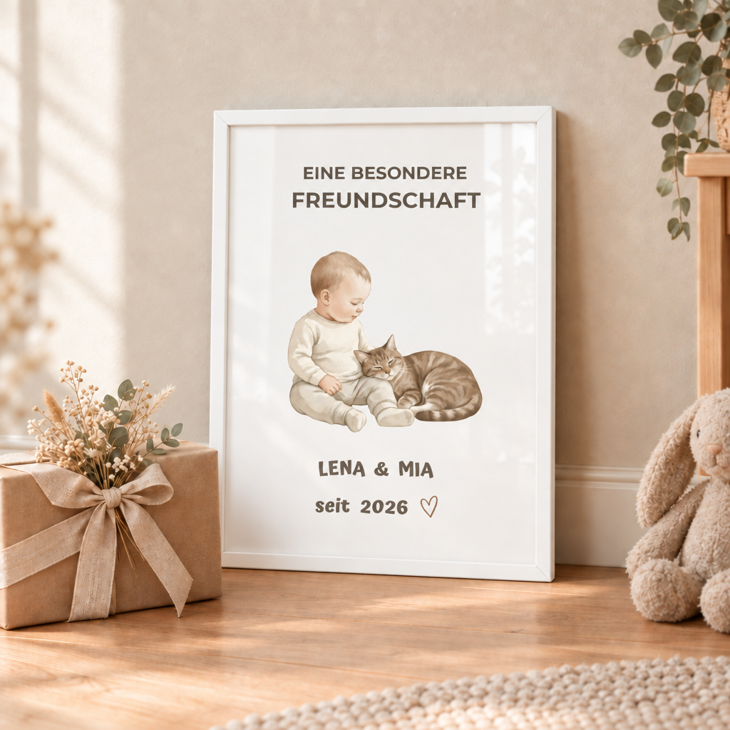 Personalisierter Baby Poster mit Katze – Eine besondere Freundschaft