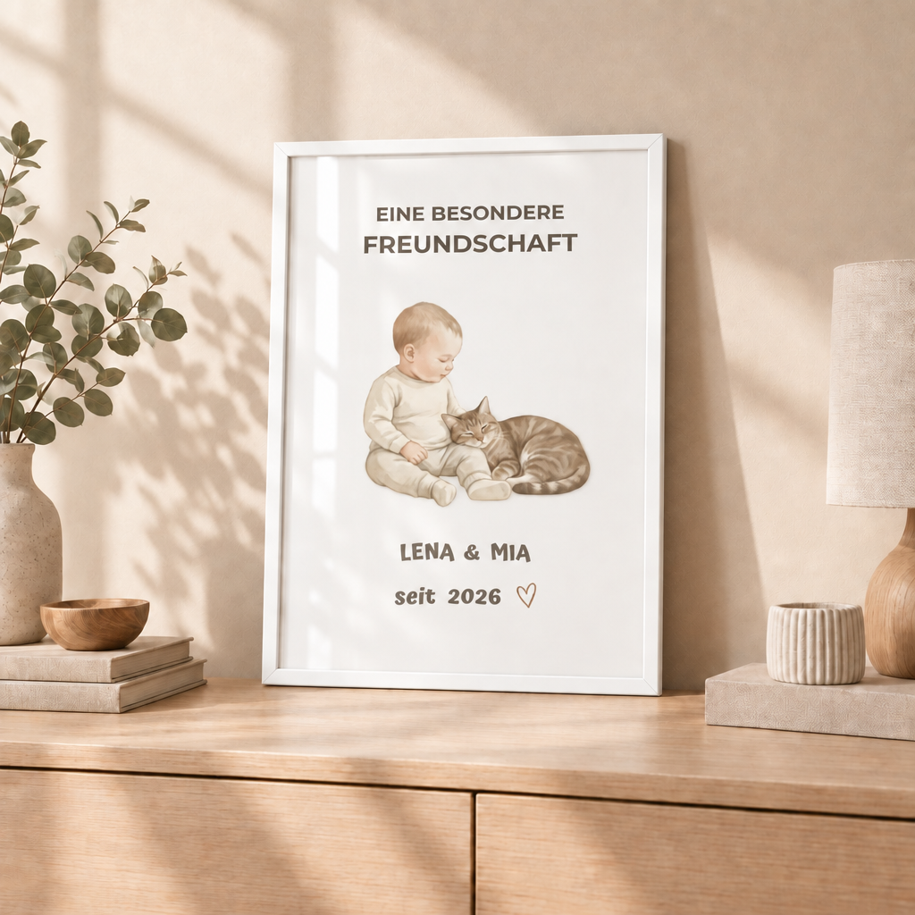 Personalisierter Baby Poster mit Katze – Eine besondere Freundschaft
