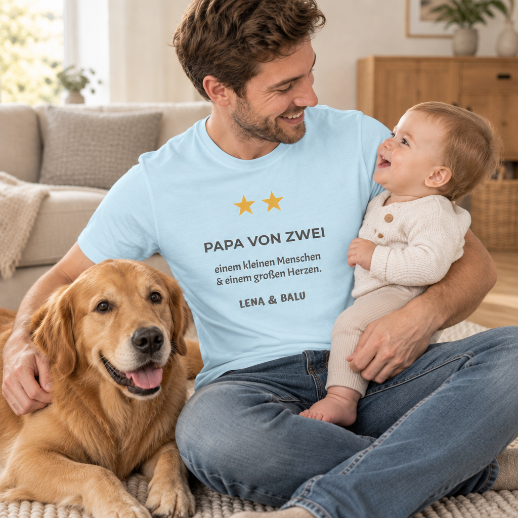Papa Shirt personalisiert – „Papa von zwei“ | Baby & Hund | Cozee