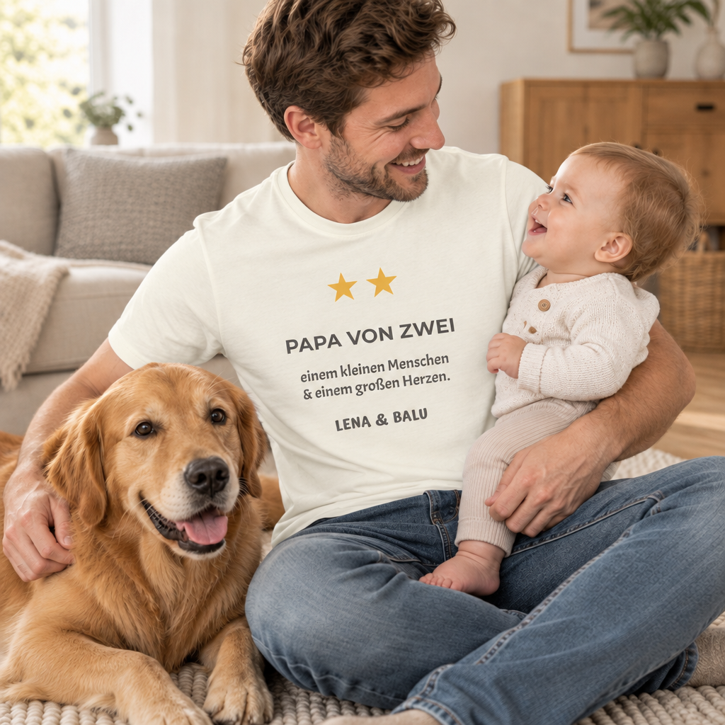 Papa Shirt personalisiert – „Papa von zwei“ | Baby & Hund | Cozee