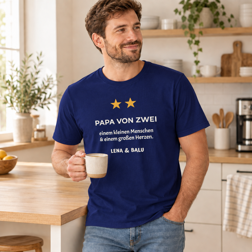 Papa Shirt personalisiert – „Papa von zwei“ | Baby & Hund | Cozee