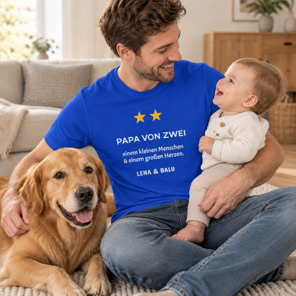 Papa Shirt personalisiert – „Papa von zwei“ | Baby & Hund | Cozee