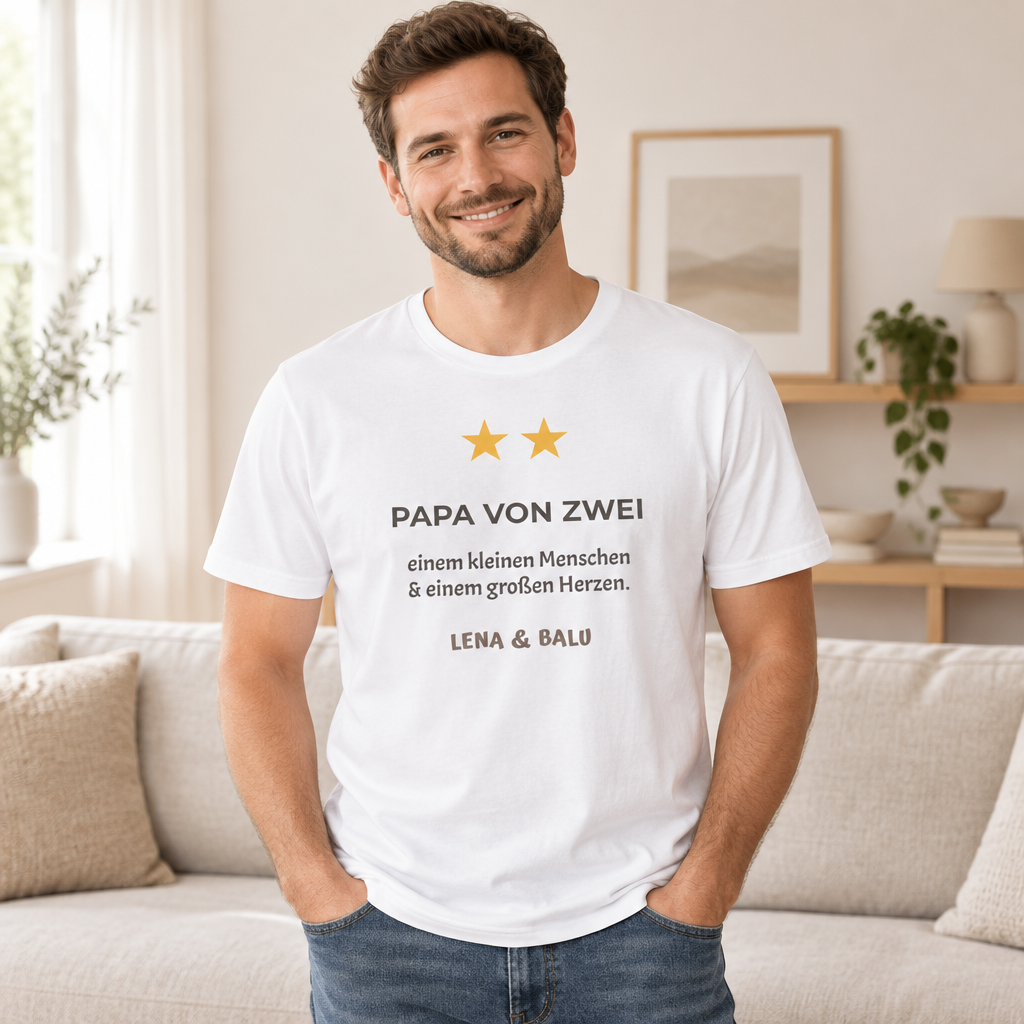 Papa Shirt personalisiert – „Papa von zwei“ | Baby & Hund | Cozee