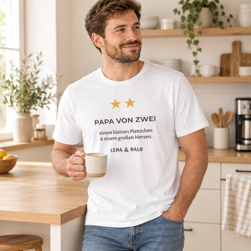 Papa Shirt personalisiert – „Papa von zwei“ | Baby & Hund | Cozee