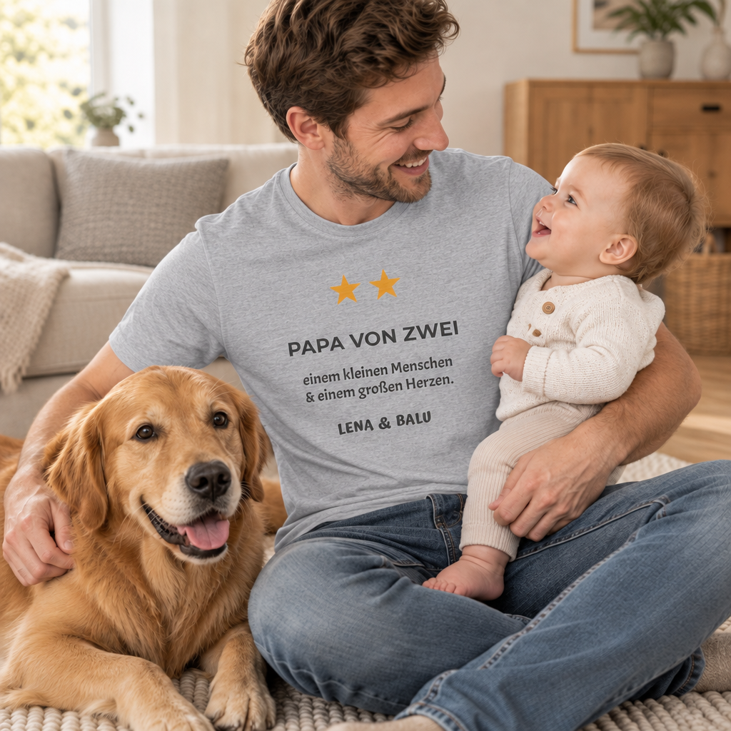 Papa Shirt personalisiert – „Papa von zwei“ | Baby & Hund | Cozee