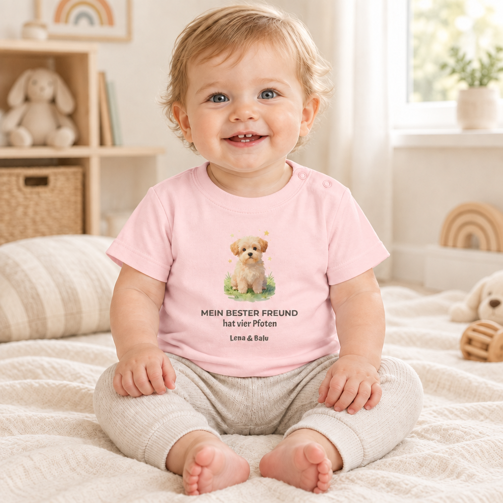 Personalisierter Baby T-Shirt mit Name – „Mein bester Freund“ | Baby & Hund | Cozee