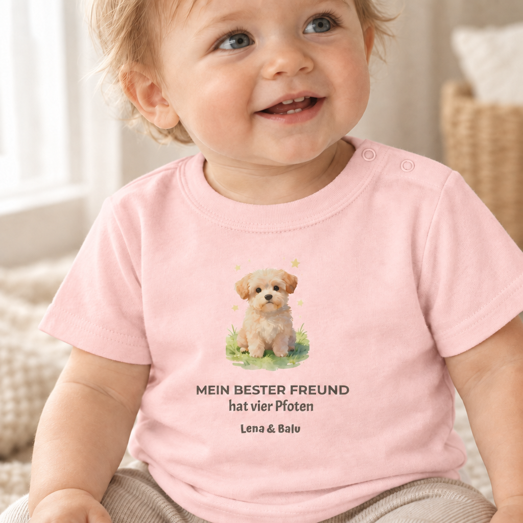 Personalisierter Baby T-Shirt mit Name – „Mein bester Freund“ | Baby & Hund | Cozee